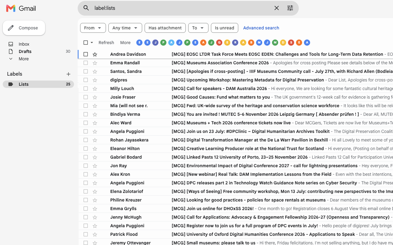 Matavar avatar row in Gmail